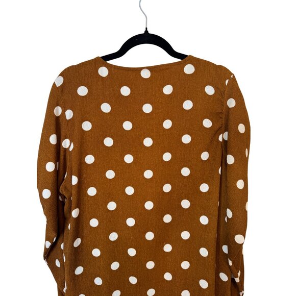 2/$30 Zara Trafaluc Large Polka Dot Long Brown/White Mutton Sleeve Dress - Picture 12 of 14